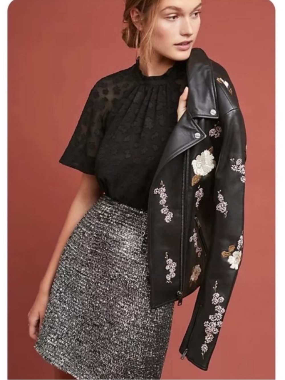 Anthropologie Hutch Saint-Michel Black Glitter & Sequins Mini Skirt M